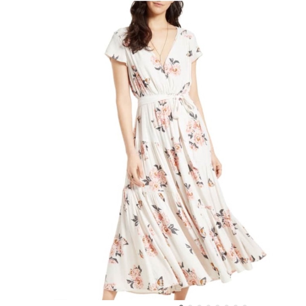 Free People Butterfly Pink Cream Floral Maxi Dress Rose Pink White Size 8